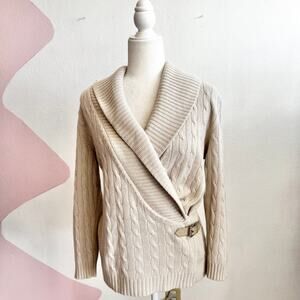 Polo Ralph Lauren Women’s Cream Collar Sweater Preppy Knit Pullover Medium